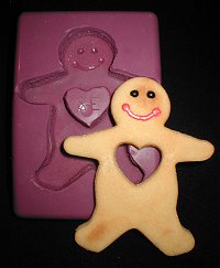 Lg Gingerbread Boy w Heart Silicone Mold - 